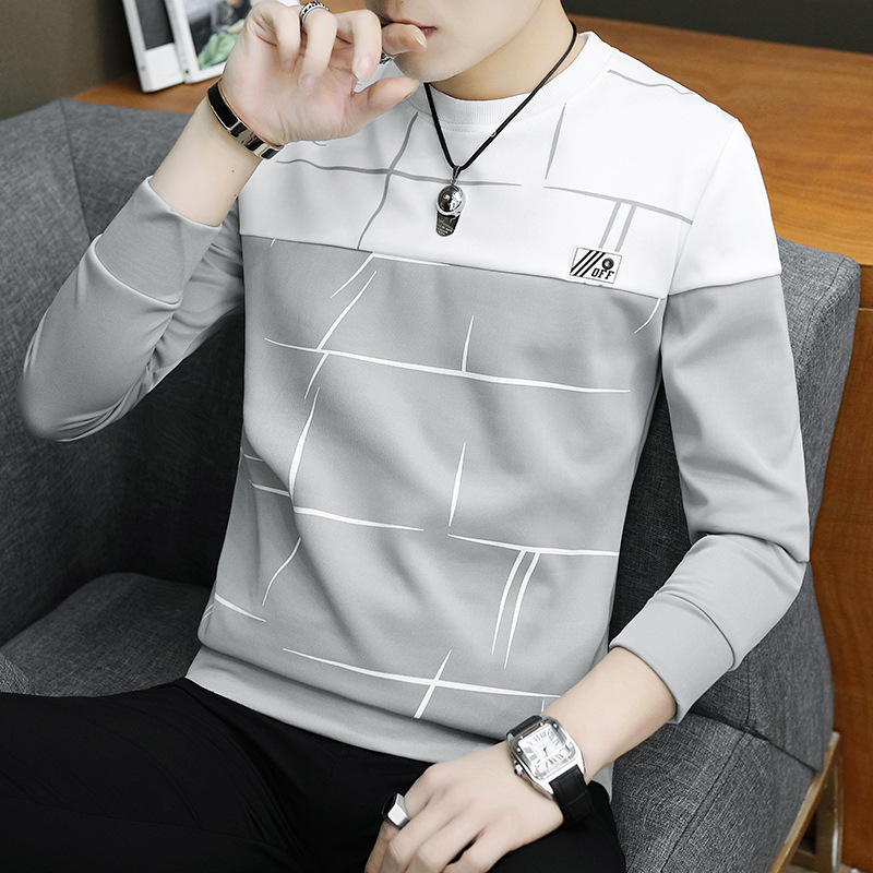 Men's Round-Neck Colorblock Stripe Long-Sleeve Sweatshirt