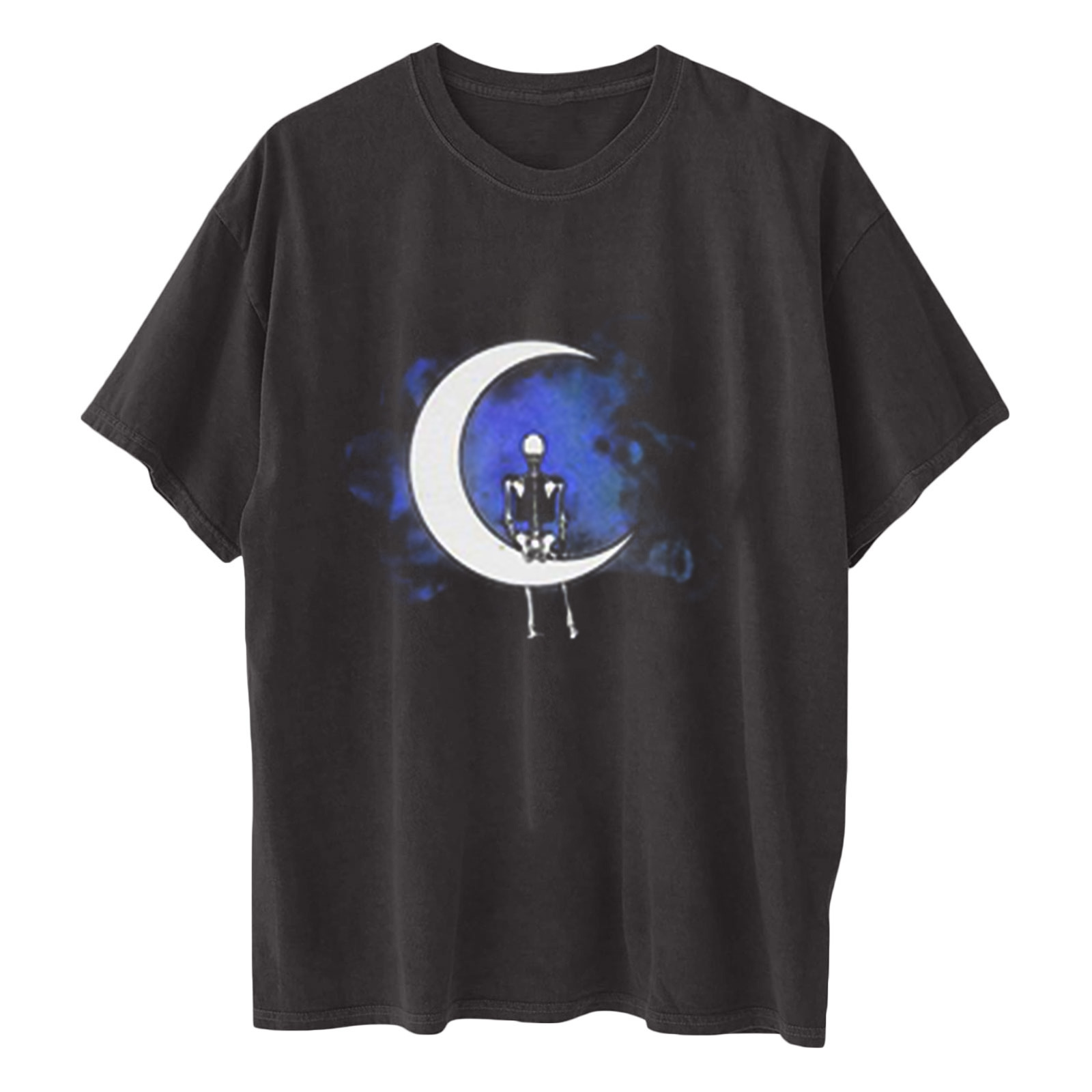 Halloween Sun Moon Skull Print Short Sleeve T-shirt