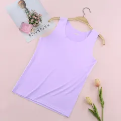 Traceless Vest Women's Summer Milk Silk Round Neck Bottoming Shirt - Light Purple - View 1