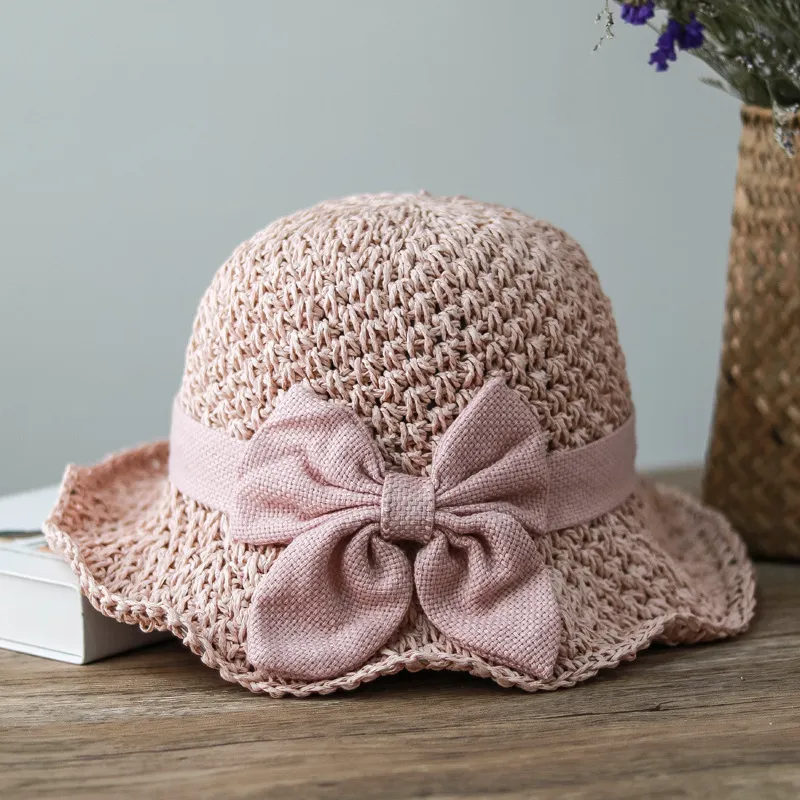 Retro Summer Bow Dome Outdoor Travel Beach Hat - Pink