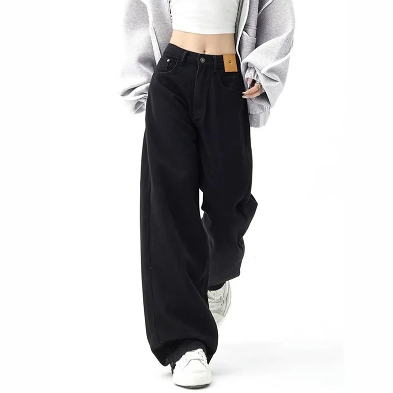 Black Oversized Jeans Women's High Waist Wide Leg - Black