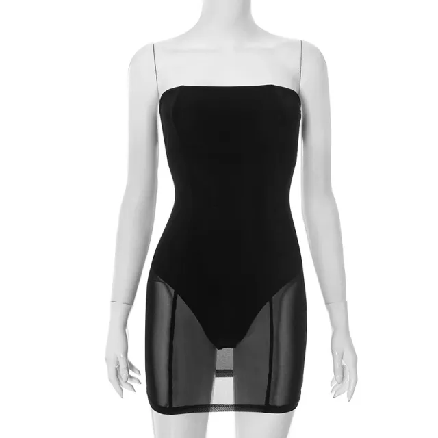 European And American Pure Color Tube top Waist tight One piece Hip wrapped See through Dress Black - Shop at LoveMi