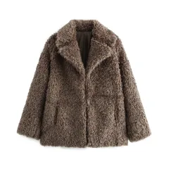 European And American Style Women's Clothing 25 Winter New Fashion Fur Warm Coat - Brown - View 1