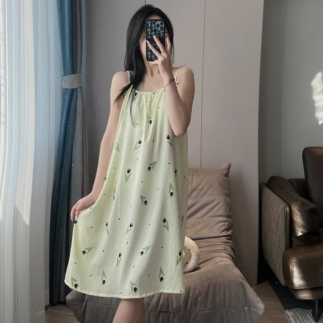 Women's Thin Plus Size Loose Slip Nightdress With Chest Pad Green - Shop at LoveMi