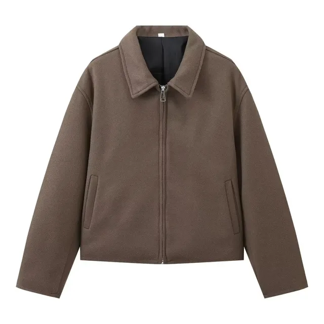Women's Retro Brown Long sleeve Zipper Short Coat Brown - Shop at LoveMi