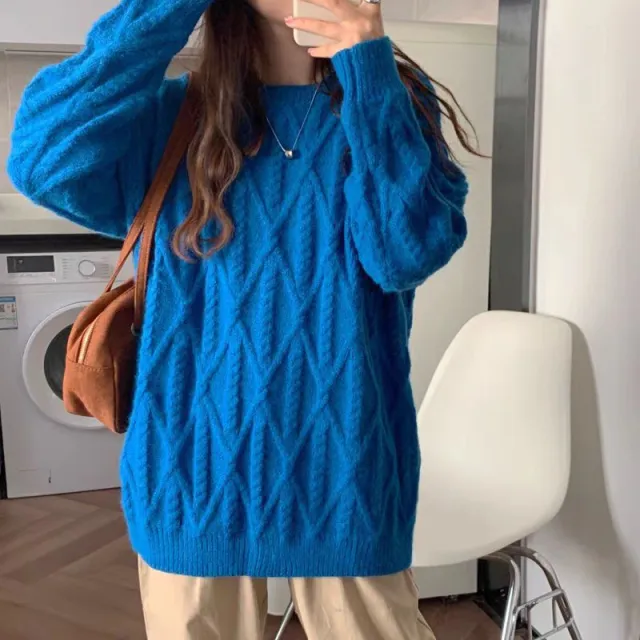 Women's Sweater Thick Retro Style Loose And Lazy Style Blue - Shop at LoveMi
