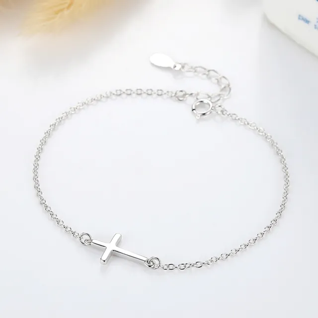 Sterling Silver Simple Cross S925 Sterling Silver Bracelet Sterling Silver Jewelry 925 Silver - Shop at LoveMi