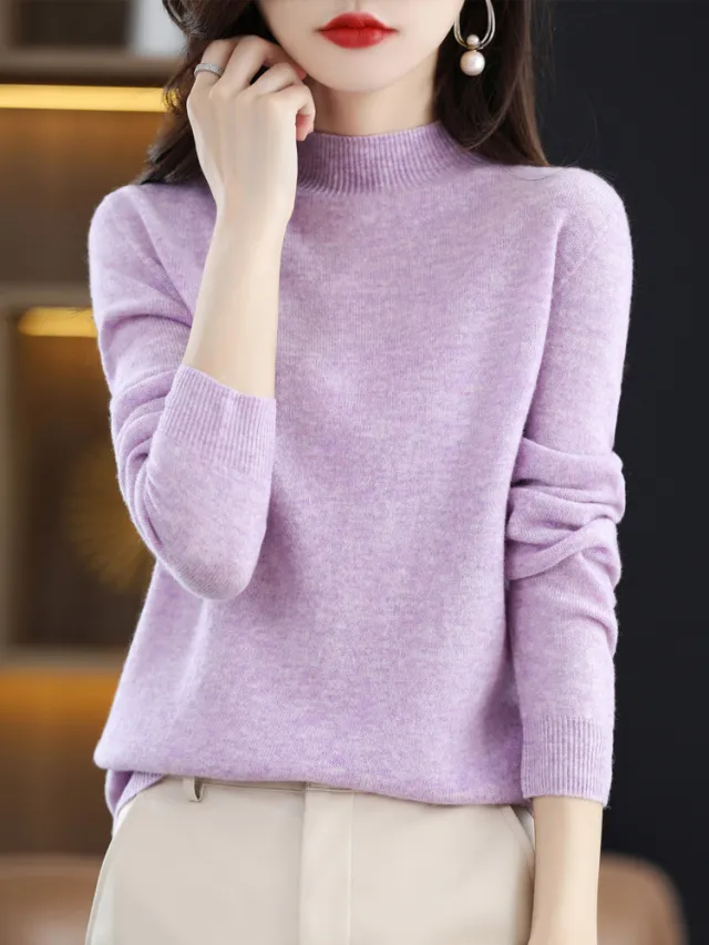 Half collar Wool Sweater Bottoming Shirt Pullover Purple - Shop at LoveMi