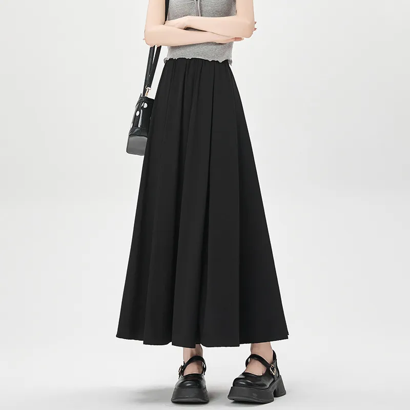 Women's Summer Slim Fit High Waist Pleated Swing Skirt - Black