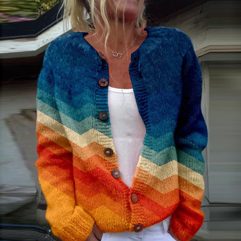 3D Digital Printing Cardigan Knitted Coat Imitation Sweaters Women's Clothing - 4 Style-Xl