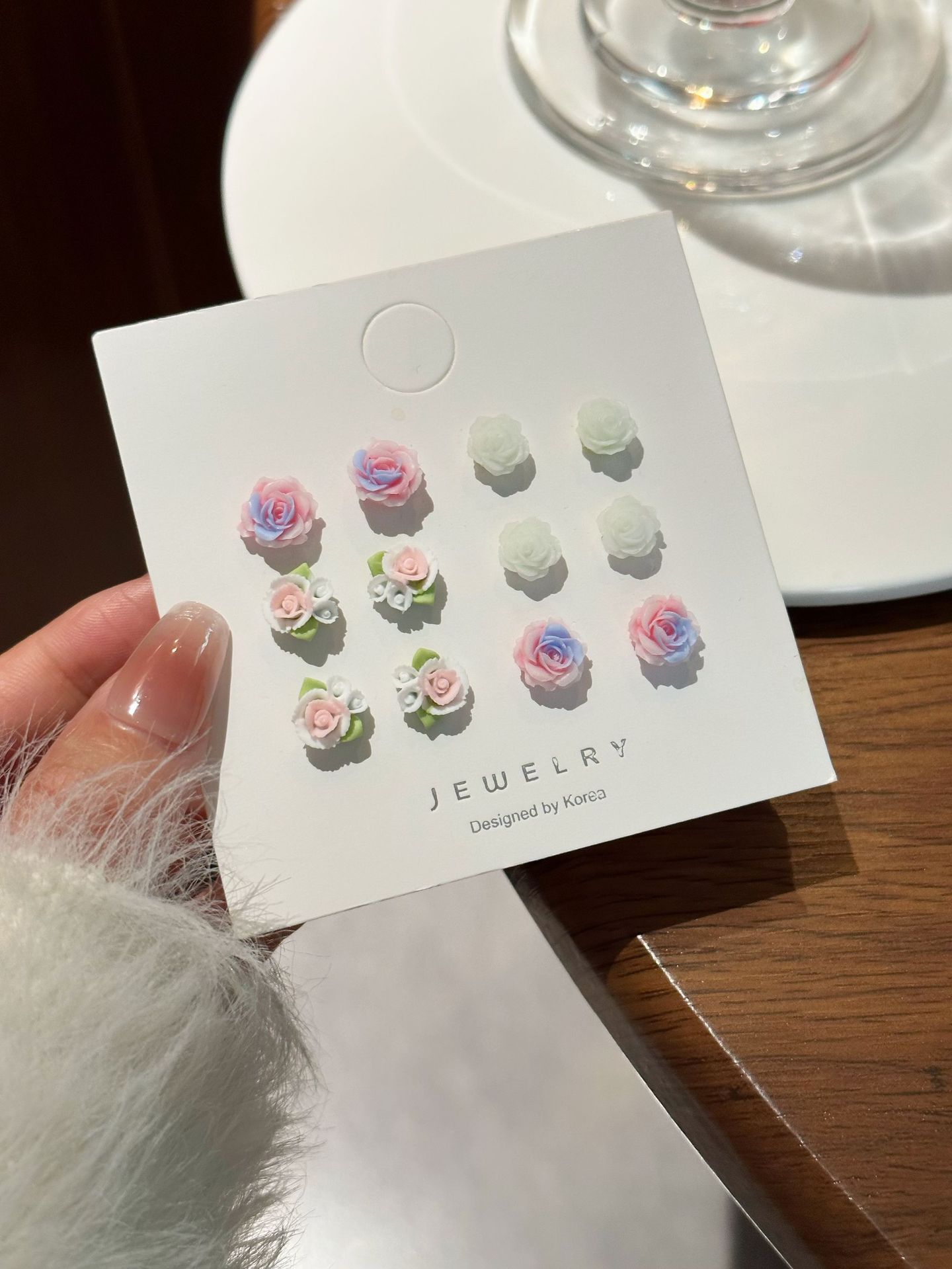 Silver Needle Simple Small Super Exquisite Rose Flower Tide Student Earrings Suit