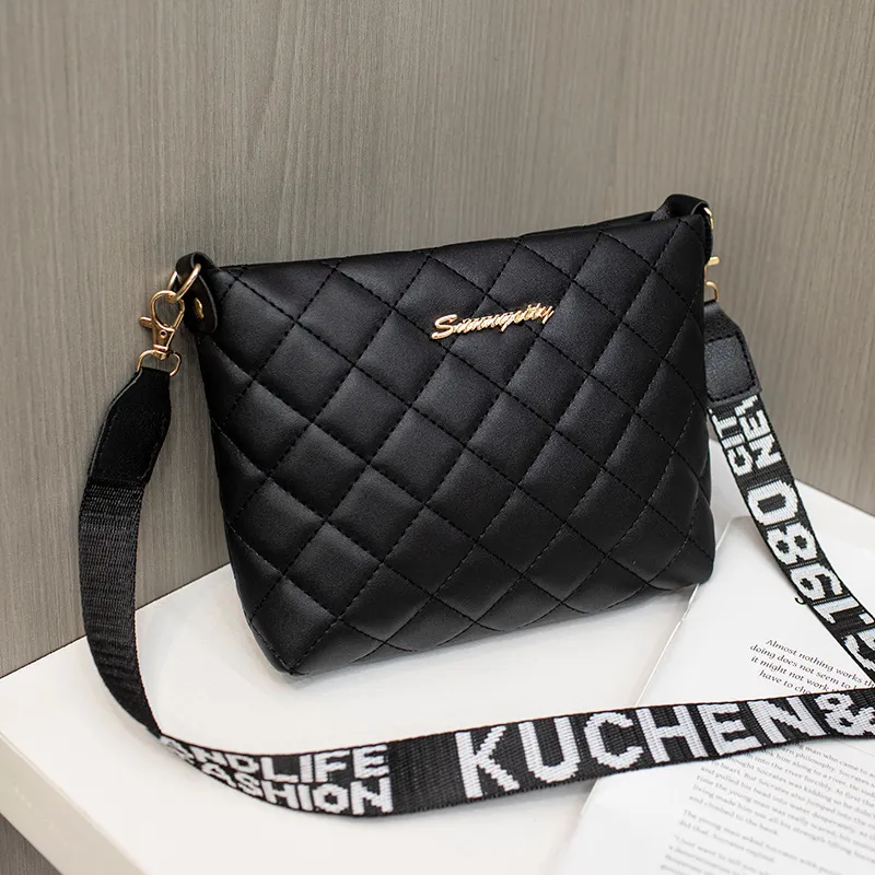 Small Messenger Bag For Women Trend Lingge Embroidery Female Shoulder Bags Fashion Chain Ladies Crossbody Purse - Black