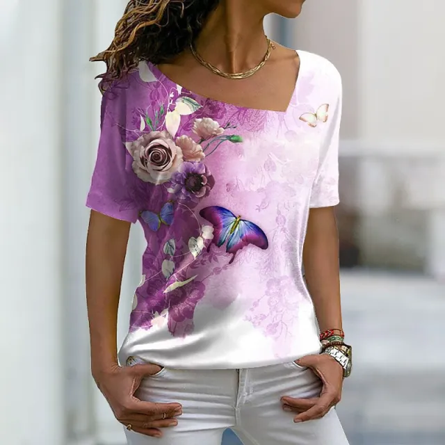 Women's Fashion Asymmetric V neck T shirt Ppt2309121 S - Shop at LoveMi