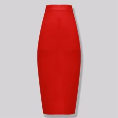 Mid-length Bandage Skirt Fashionable Elegant High Waist Elastic Hip One-step Skirt - Red - View 1