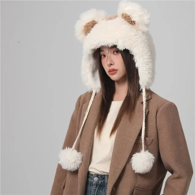 Cute Fur Ball Bucket Hat Women's Winter Plush Warm Beige - Shop at LoveMi