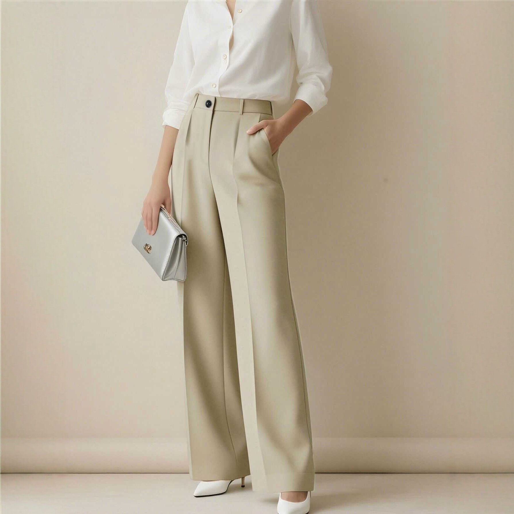 European And American-style High-waisted Drapey Straight-leg Dress Pants