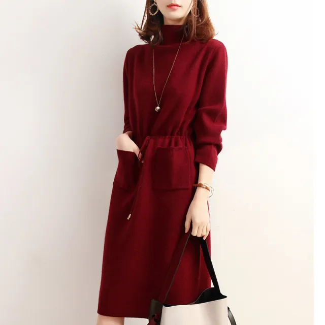 Women's Fashion Thickened Knitting Bottoming Skirt Wine Red - Shop at LoveMi