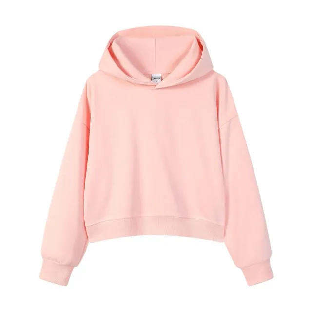 Women's Cotton Composite Cropped Hoodie Pink - Shop at LoveMi