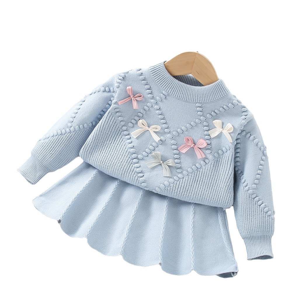 Girls Sweater Suit Autumn Little Girl Flower Long Sleeve Two-piece Skirt - Image 1