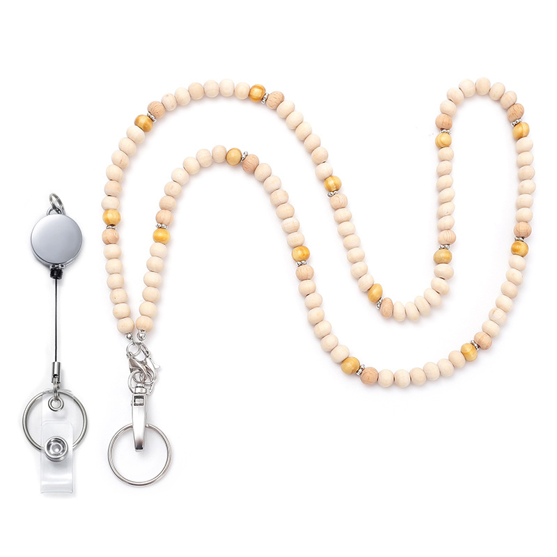 Colored Stone Wooden Bead Mobile Phone Key Necklace