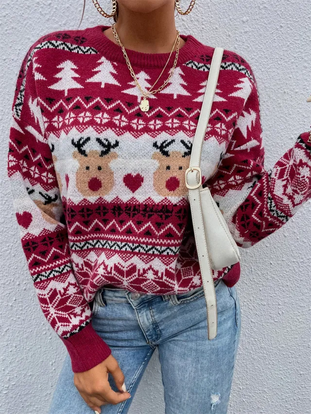 New Winter Clothes Red Christmas Clothes Pullover Holiday Sweater Red - Shop at LoveMi