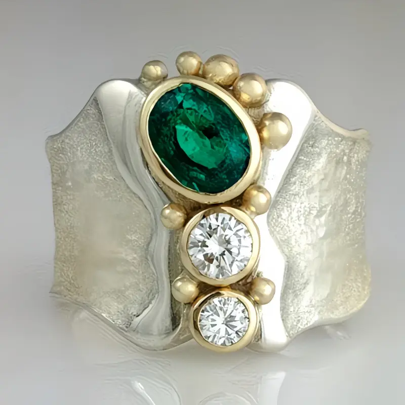 Silver Wide-band Ring Inlaid