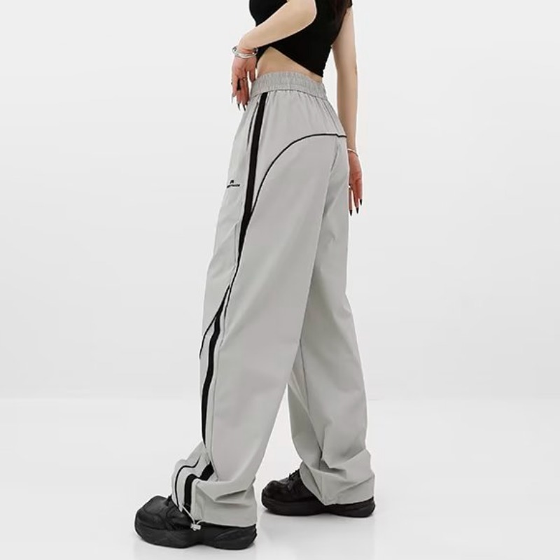 American Vintage Stripe Design Sports Same Loose Straight Wide Leg Slimming Casual Pants