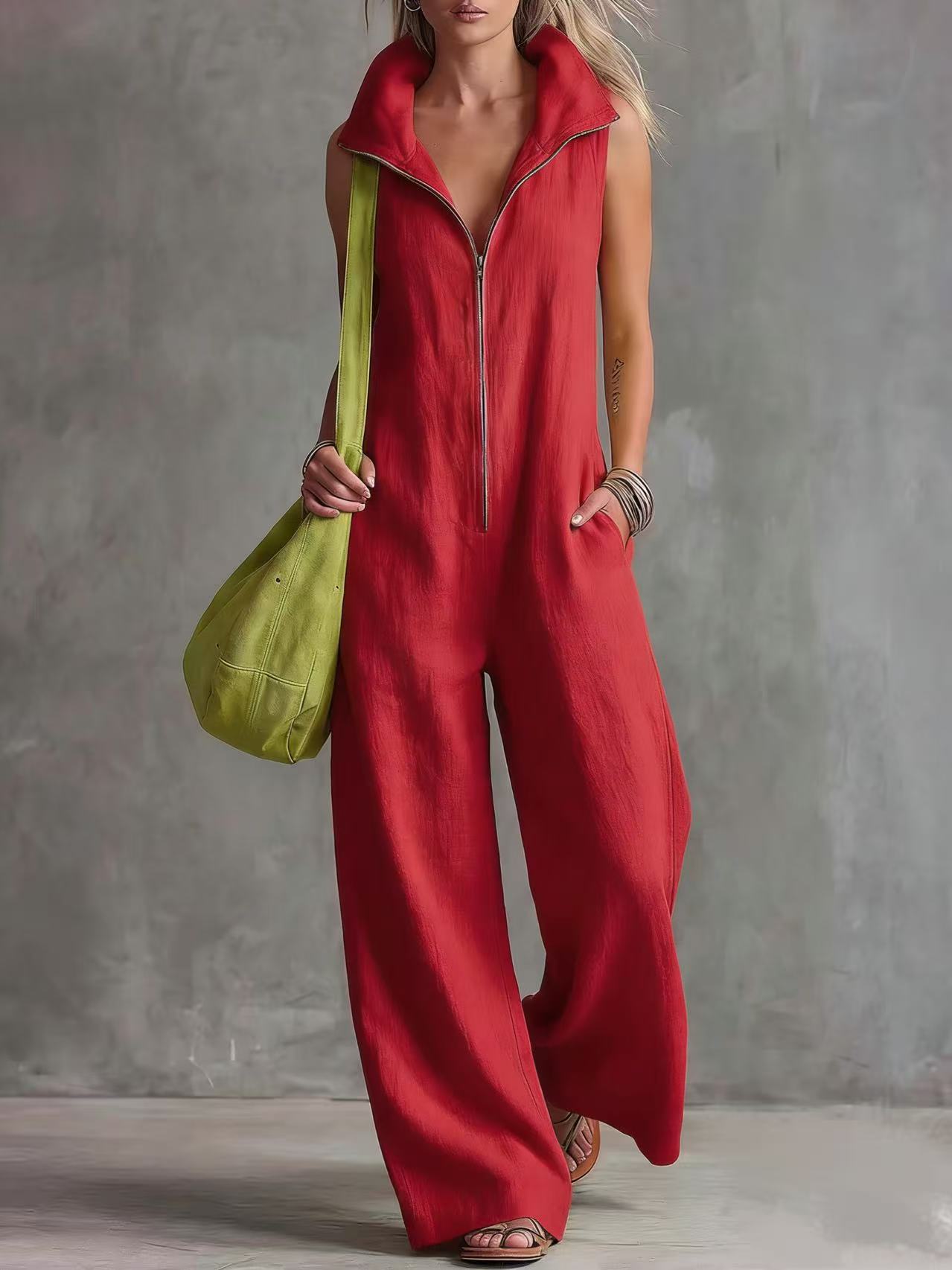 Women's loose jumpsuit in apricot – lifestyle resort styling