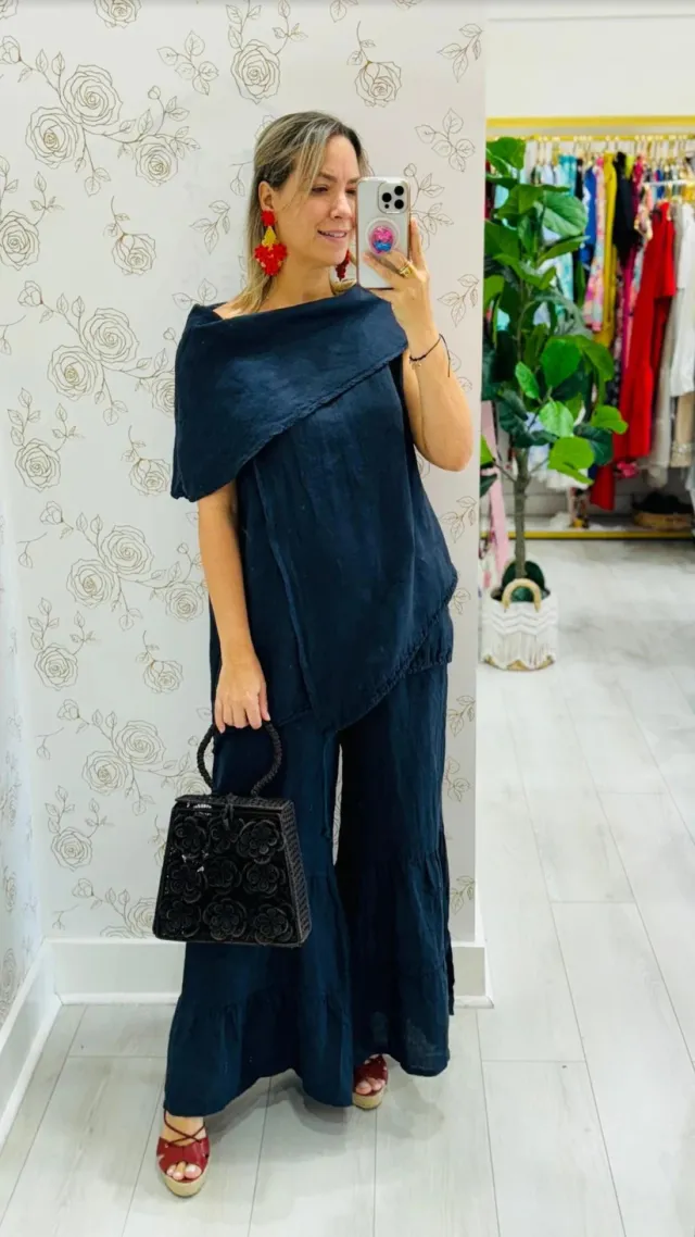 Women's Fashion Casual Loose Sleeveless Suit Dark Blue - Shop at LoveMi