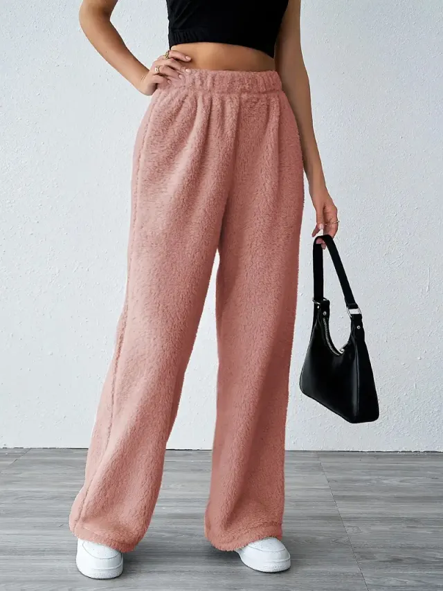 Autumn And Winter Solid Color Fashion Plush Casual Pants Peach - Shop at LoveMi