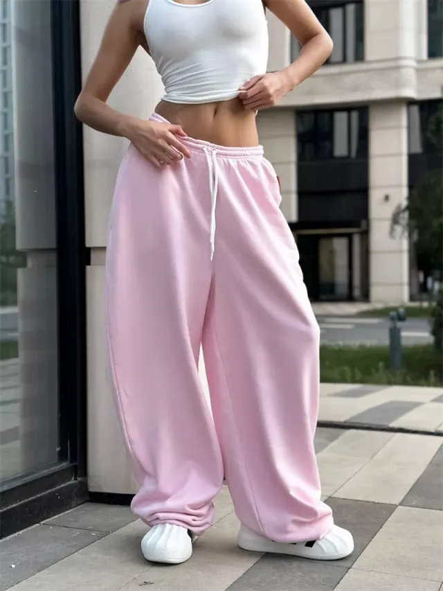 Y2g Loose Fashion Waist controlled Wide leg Pants For Women Pink - Shop at LoveMi