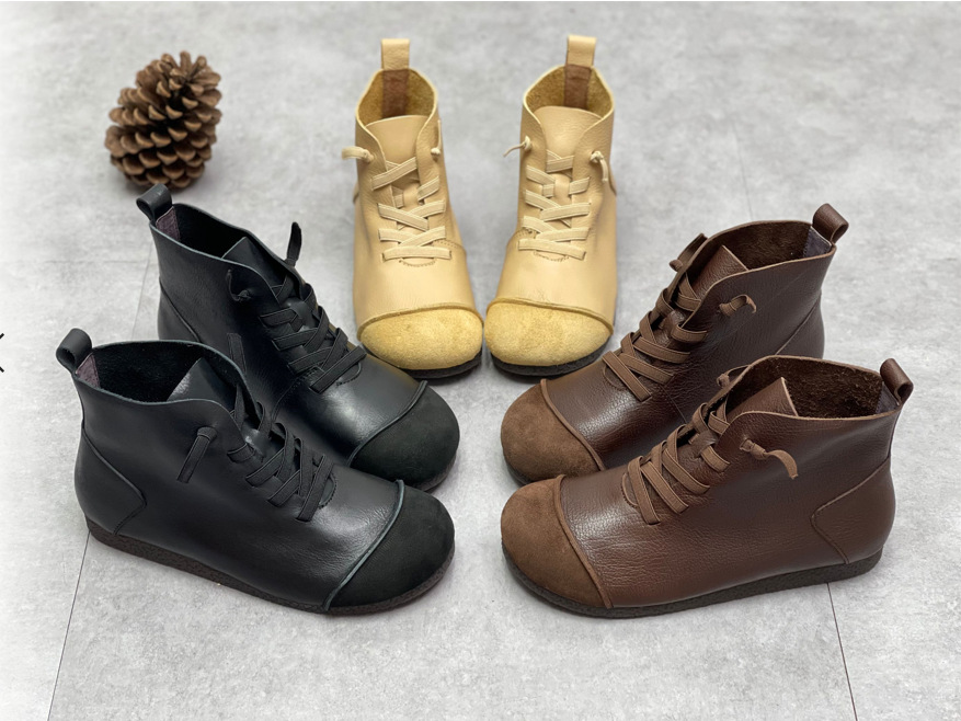 Title 1, Vintage Style Soft Leather Martin Boots with So...