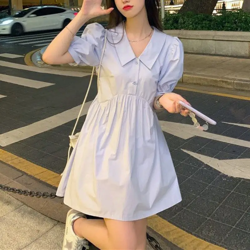 Milk Blue Dress Women's Small Puff Sleeve
