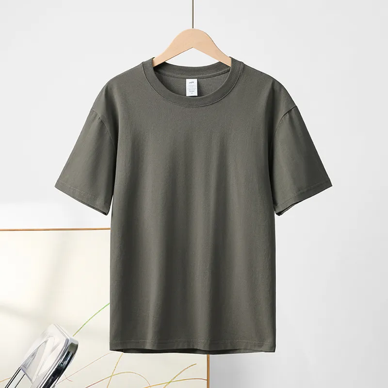 Cotton Round Neck Short Sleeve T-shirt Top - Dark Green