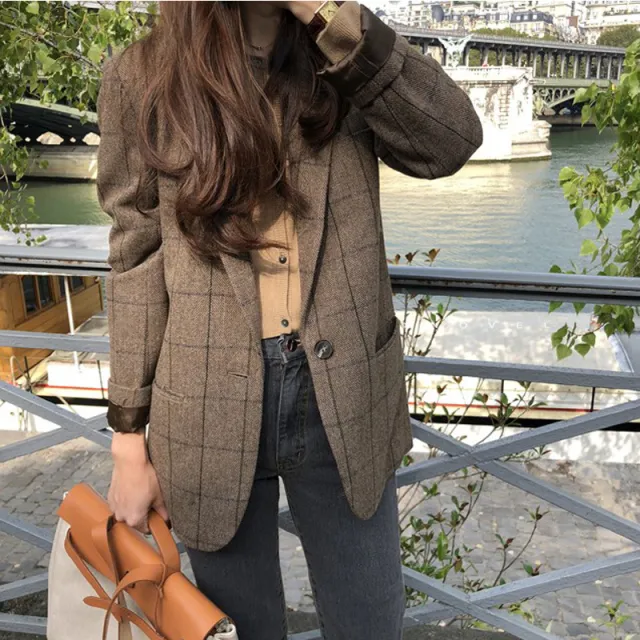 Slim Fit All matching Long Sleeve Suit Women's Coat Brown - Shop at LoveMi