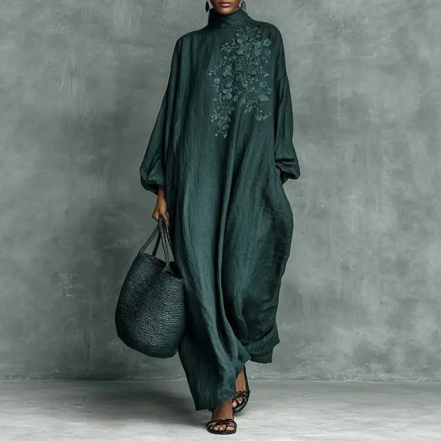 Women's Retro Tea Party Outfit Cotton Linen Button Front Cheongsam Dress Peacock Green - Shop at LoveMi