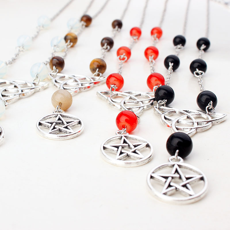Gothic Witchcraft Pentagram Head Chain Magic Round Beads Stone — foto 2