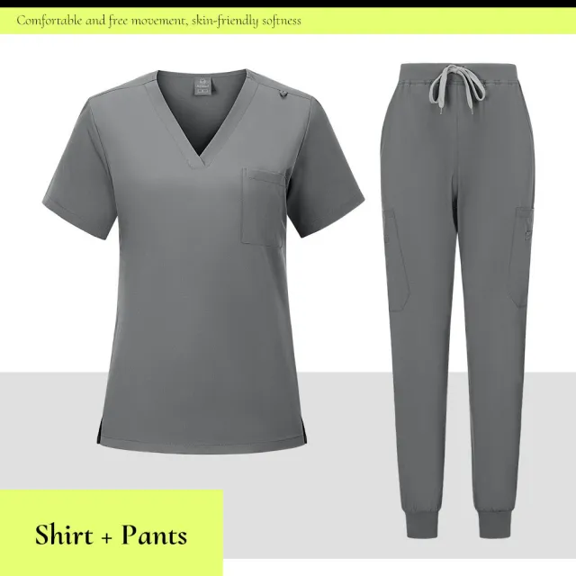 V neck Medical Scrub Top And Pant Set Gray - Shop at LoveMi