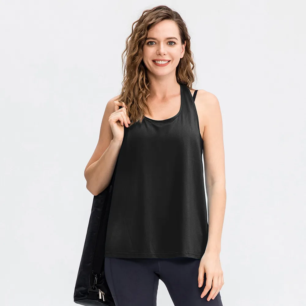 Women's Yoga Workout Blouse Loose Running Top Quick-dry Vest - Black