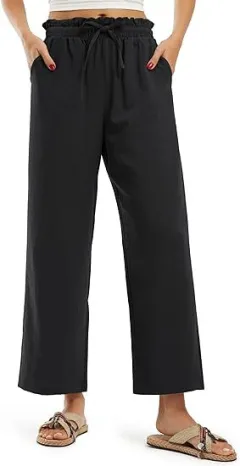 Women's Elastic Waist Pleated High Waist Straight-leg Pants Loose - Black - View 1