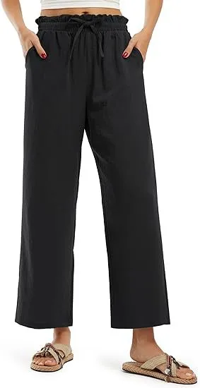 Women's Elastic Waist Pleated High Waist Straight-leg Pants Loose - Black