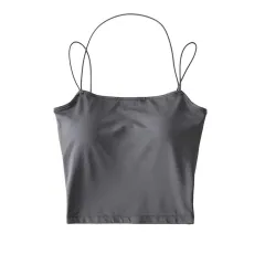 Women's Fashion Simple Pure Colour Halter Slim-fit Crop-top - Grey - View 1