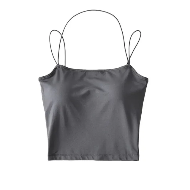 Women's Fashion Simple Pure Color Halter Slim fit Crop top Gray - Shop at LoveMi