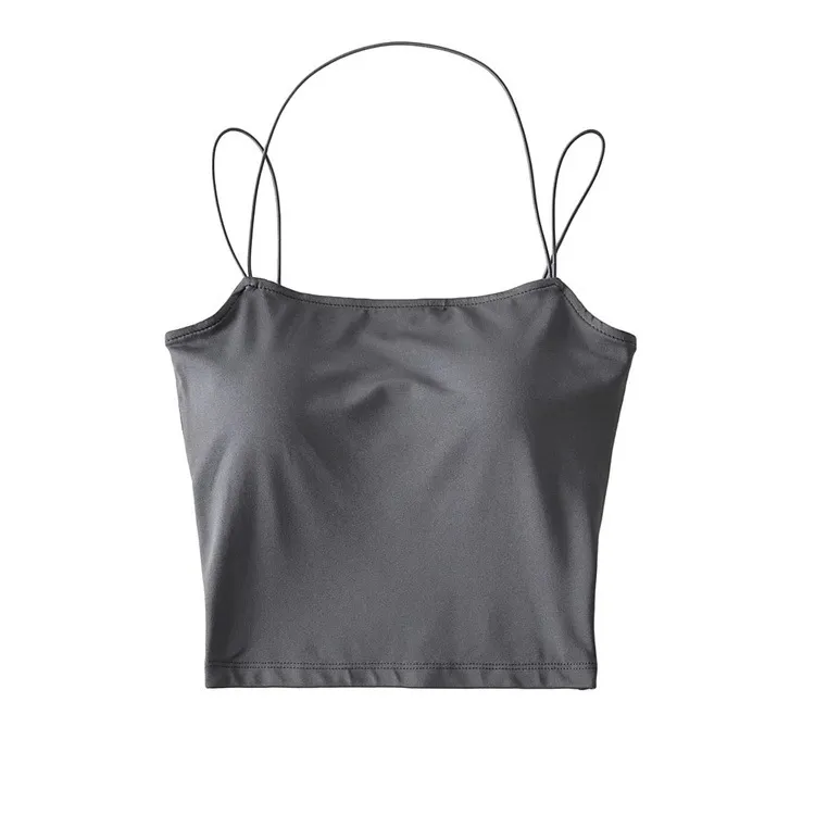 Women's Fashion Simple Pure Color Halter Slim-fit Crop-top - Gray