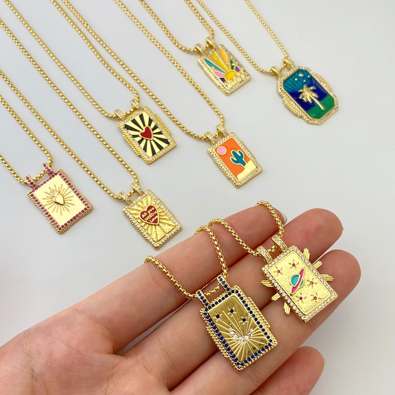 Copper Plating 18K Gold Drop Oil Color Tarot Necklace