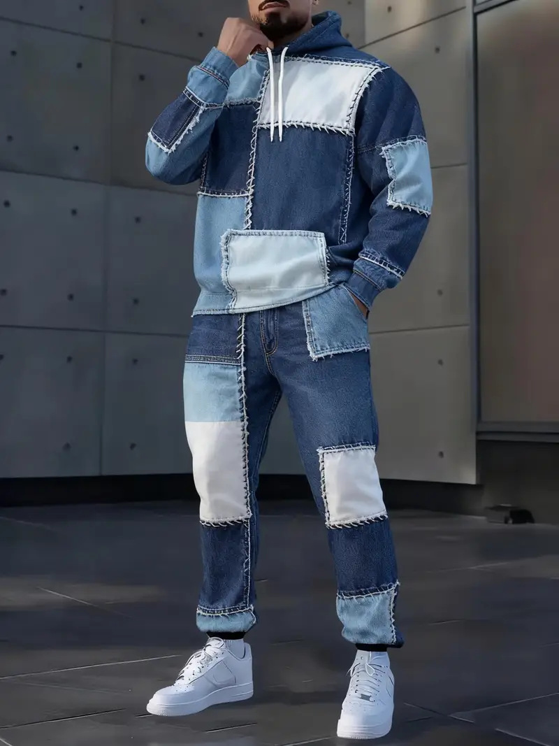 Mens Lettered Denim Hoodie With Fashionable 3D Print