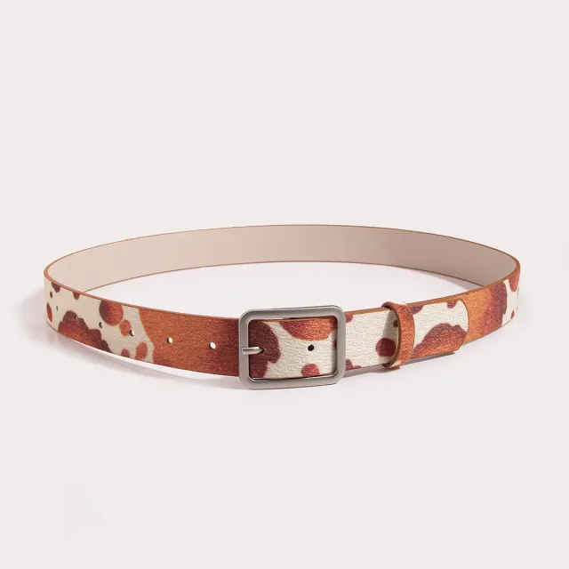 Black And White Cows Pattern Horsehair Lady Wig Fashion PU Belt Orange Red - Shop at LoveMi