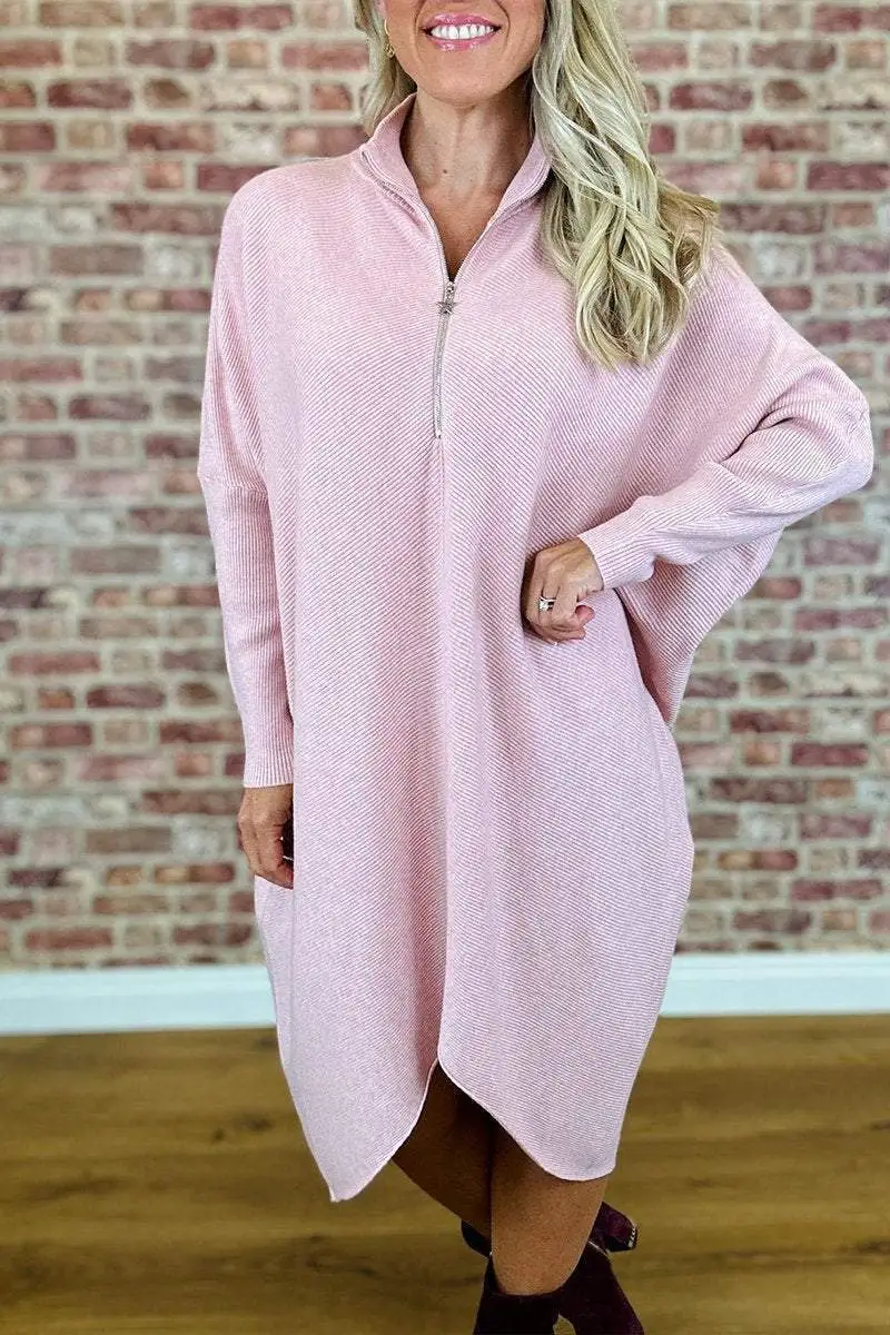 Women's Solid Colour Knitted Loose Dress - Pink
