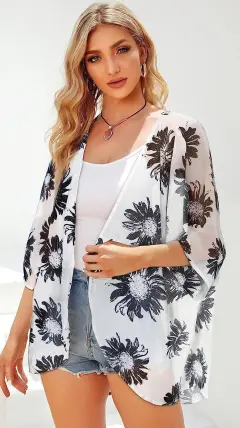 New Beach Bikini Sun Protective Blouse Vacation Chiffon Printed Cardigan - Figure 7-M - View 1