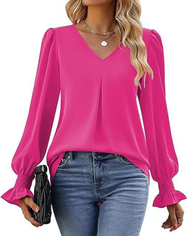 New Satin Shirt With Flared Long Sleeves Rose - Shop at LoveMi
